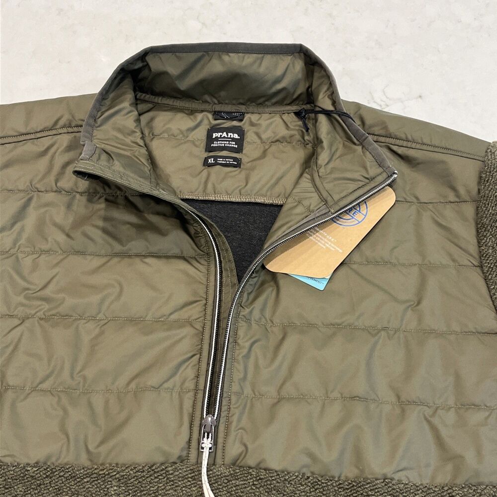 prAna NEW Mens XL Fleece 1/2 Zip Quilted Pullover Jacket Wool Blend Slate Green - Picture 4 of 15